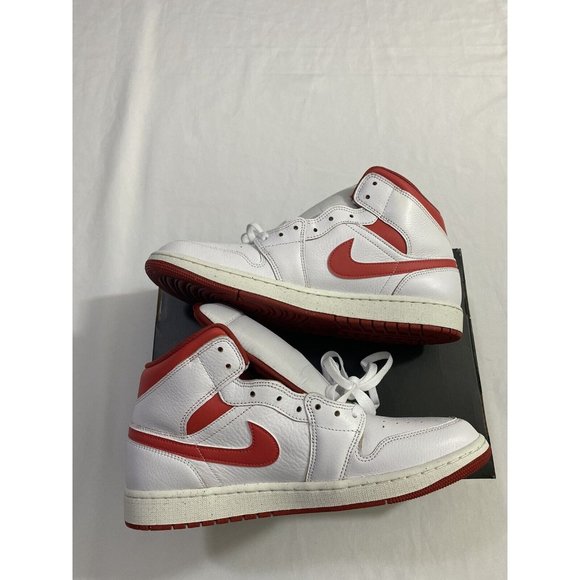 New Mens Size 12 White Red Nike Air Jordan 1 Mid SE Basketball Shoes FJ3458 160 main image 5